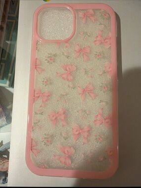 LoveShackFancy Pink Bow Glitter Protective Phone Case